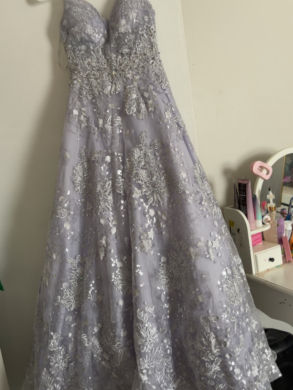 Vienna Prom Lavender Lace-Trim Evening Dress